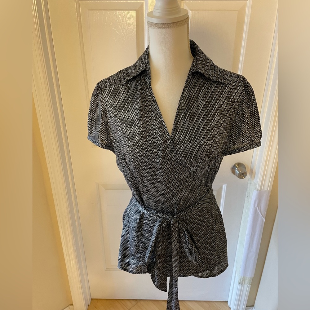 Black and white wrap shirt